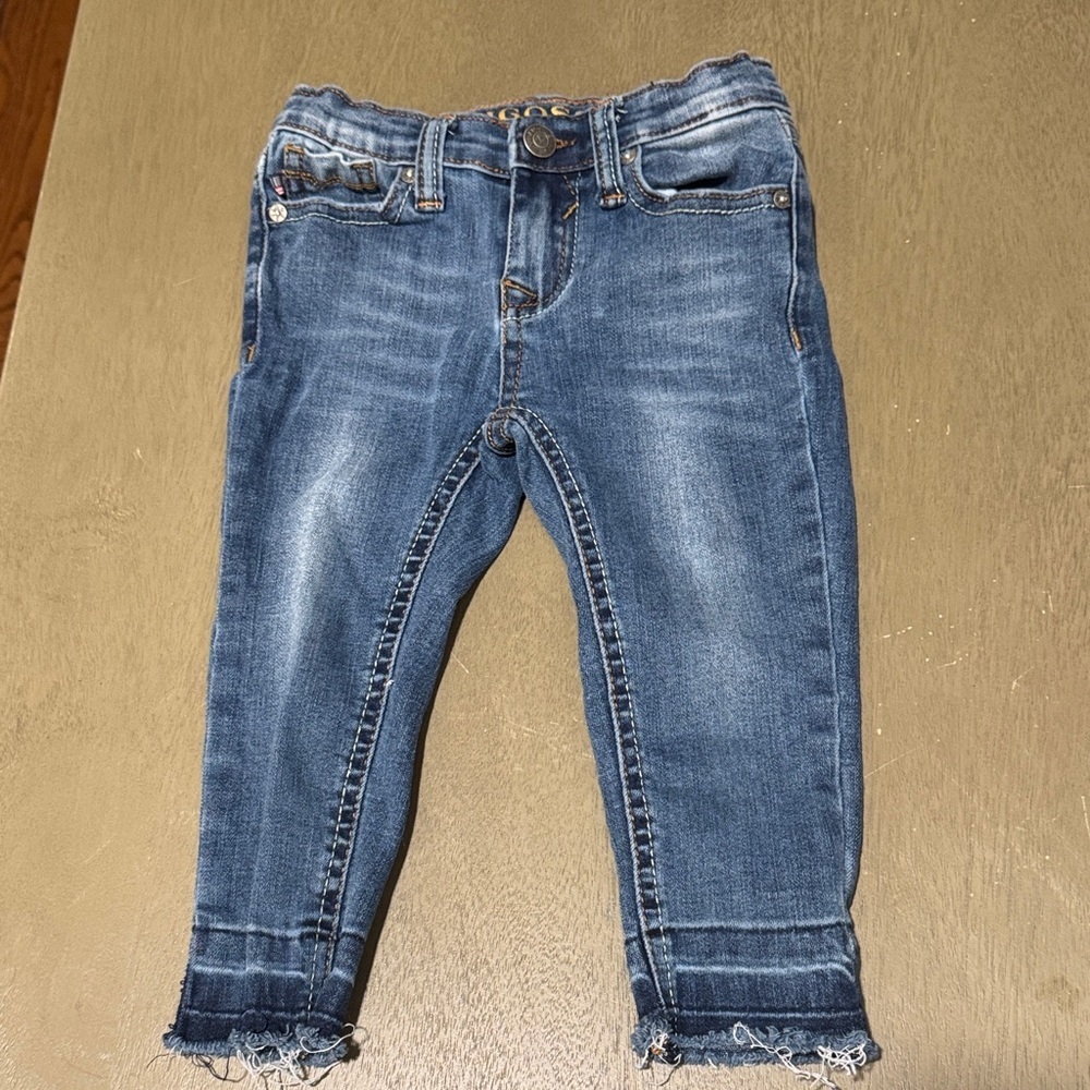 Vigoss Kids Dark Blue Stretch “Bee Happy” Frayed Jeans size 2T
